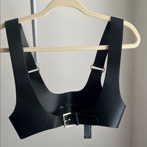 Zara Black Leather Harness Belt with Gold Buckle